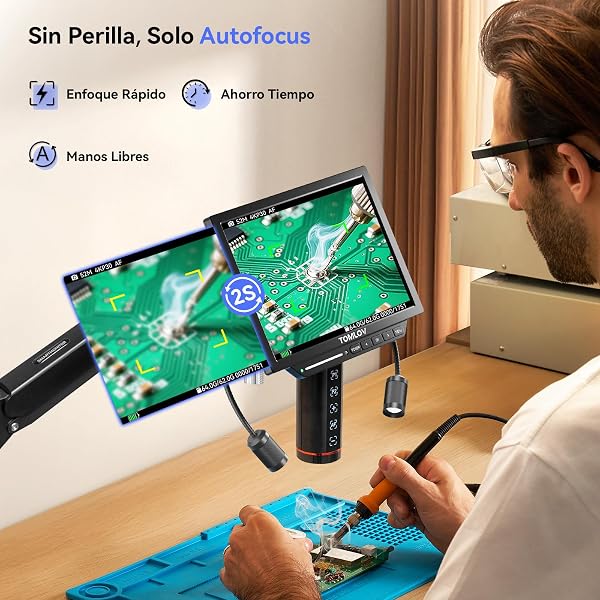TOMLOV TM4K-AF Flex 4K 8" Digital Microscope with Autofocus, 52MP HDMI Professional Magnification 2000X for Coins, with Flexible Arm, Soldering Mat, Ring Light, Compatible PC/TV, 64GB - 2