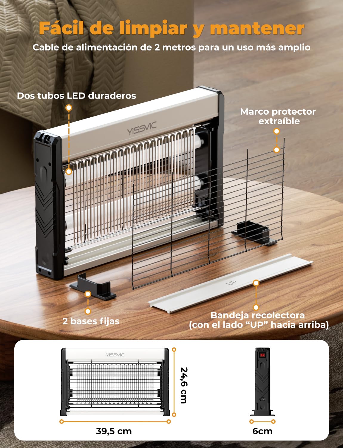 YISSVIC Lampara Antimosquitos Matamoscas Electrico Lámparas LED UV, Mata Insectos para Interiores contra Mosquitos, Moscas y Otros Insectos Voladores