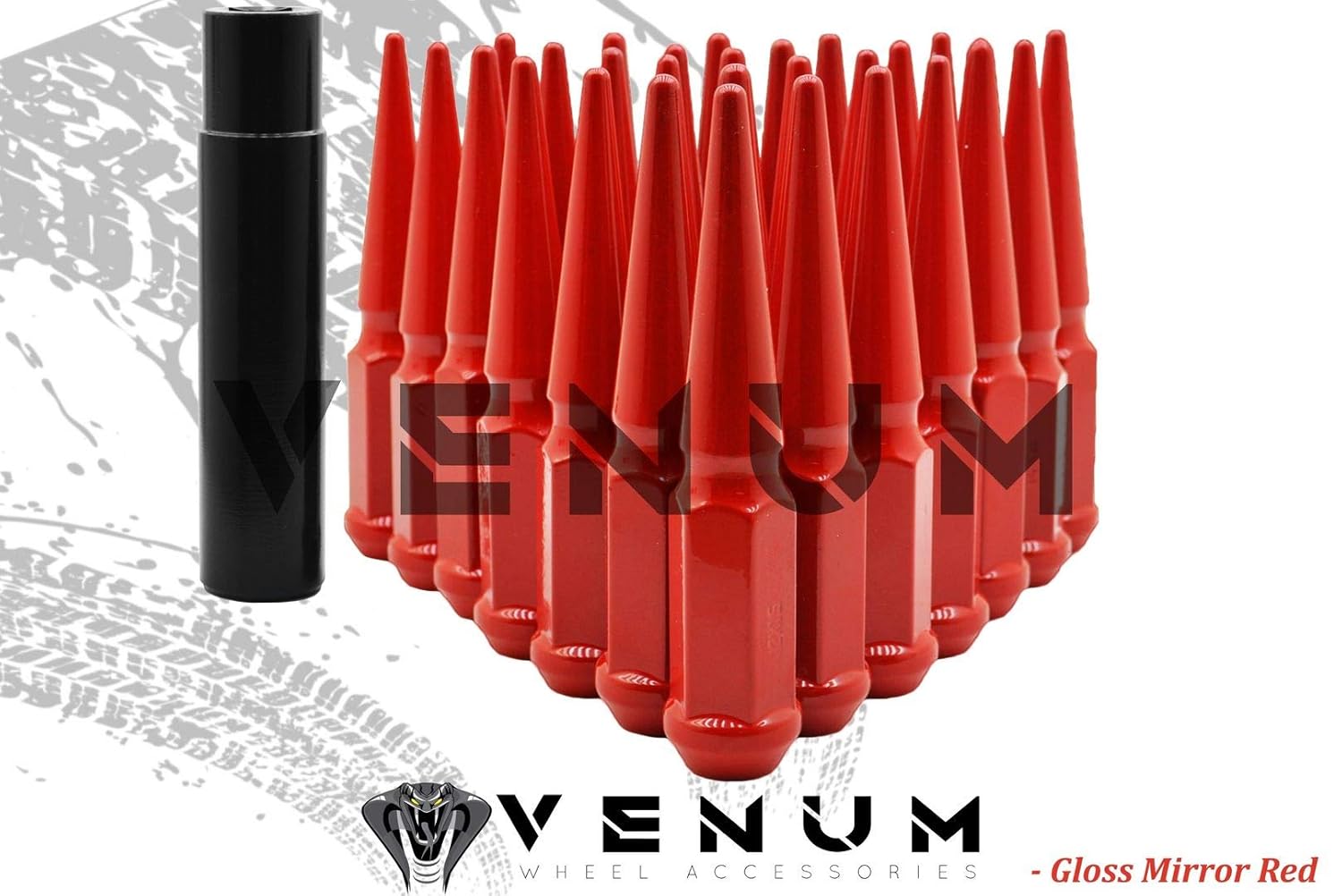 24 Pc Powder Coated Gloss Red Spike Lug Nuts | M14x1.5 | 4.5 inch Tall | 1 Piece Construction | Compatible with F-150 2015-2020 6x135 MM Bolt Pattern