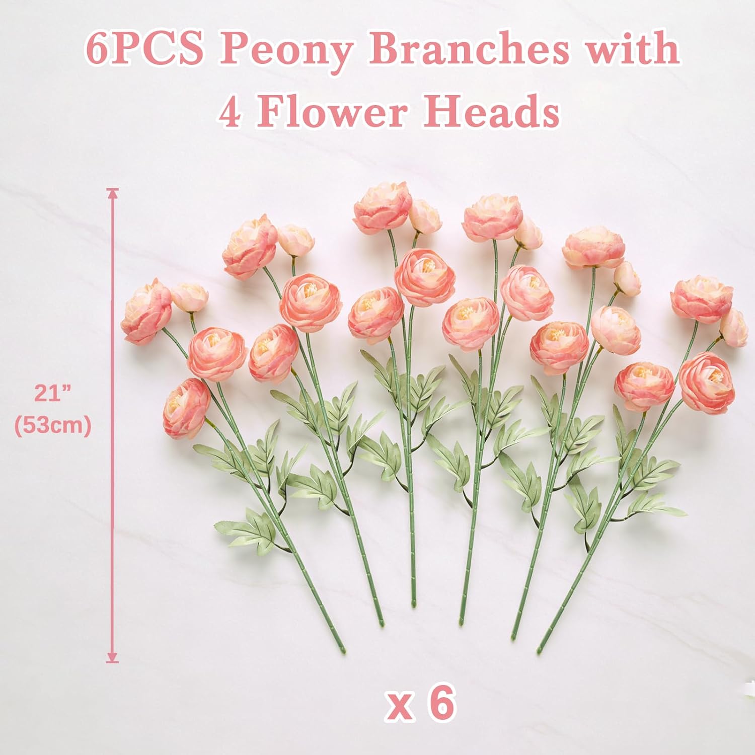 Artificial Silk Peony Fake Flowers,6PCS Artificial Faux Peonies Bulbs with 24 Silk Heads for Indoor Outdoor DIY Bouquets Wedding Centerpieces Home Decoration