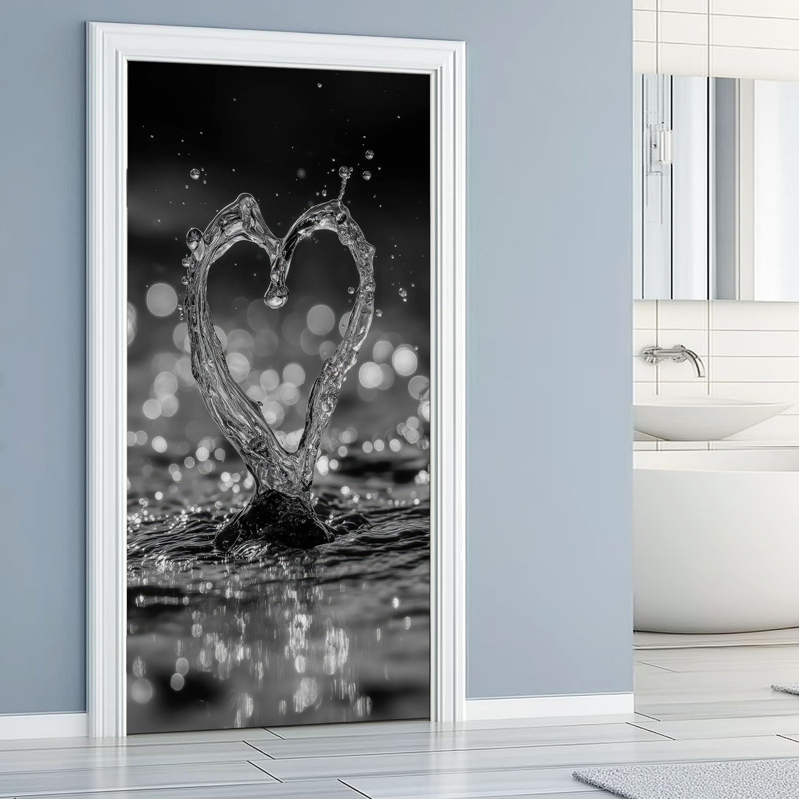 Minimalistyczne naklejki 3D na drzwi, 90 x 200 cm, PCW, samoprzylepne naklejki dekoracyjne do sypialni, nowoczesne, eleganckie, serce, kropla wody, fotografia, zdejmowane, odklej i przyklej, tapeta