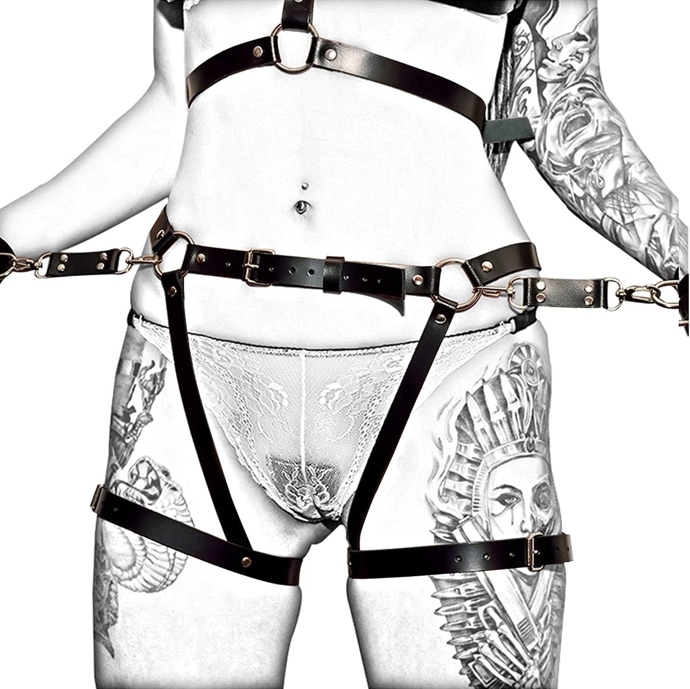 MFMYEE SM Cortex Set Handcuffs, Sex Bondage Fetish Leather Handcuffs Harness Gay, Leather Tights Bondage BDSM Kit Sex Toy Toys (Adjustable)