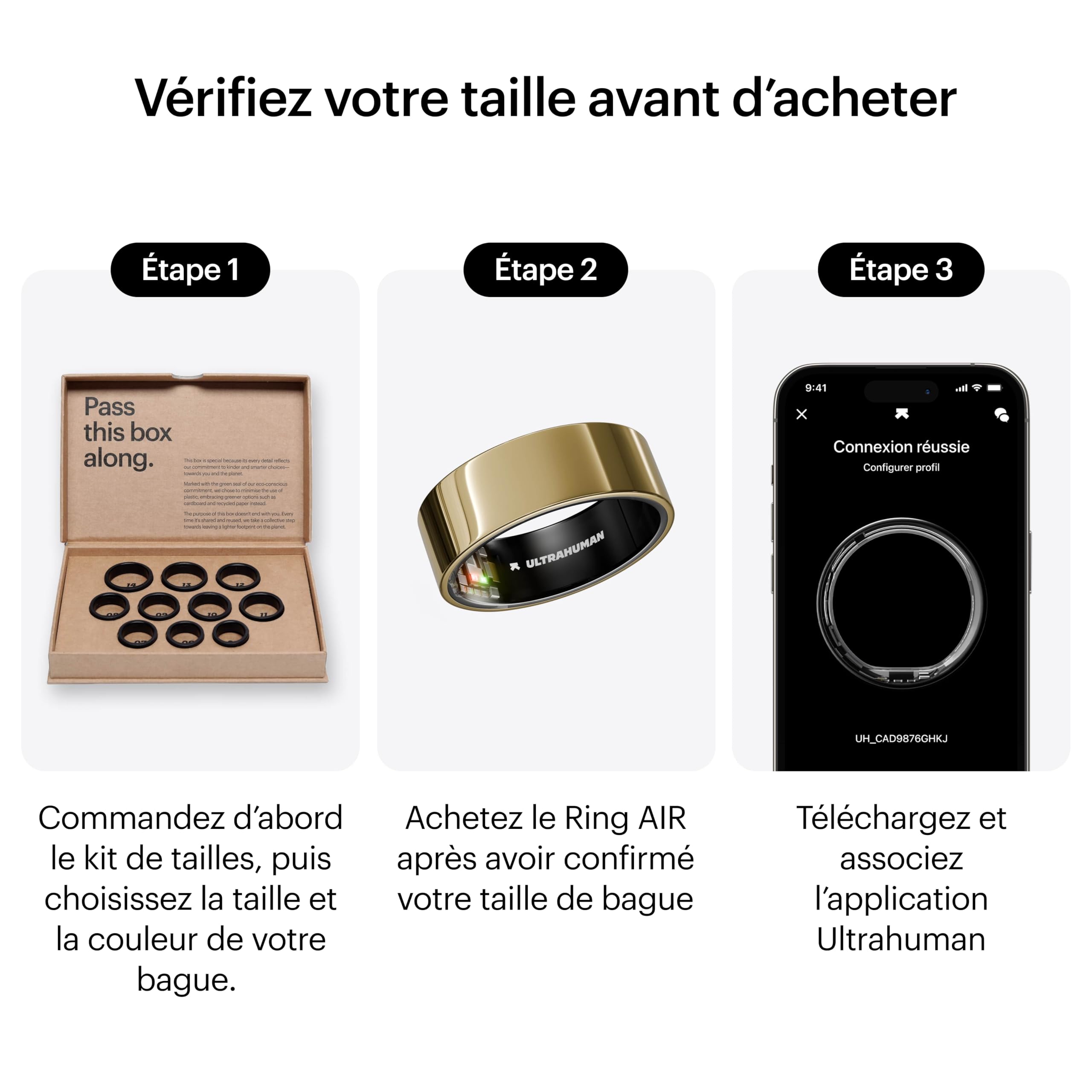ULTRAHUMAN Ring AIR – Bague connectée de Suivi de santé, Choisissez d’Abord Votre Taille grâce au kit de Mesure ; Suivi du Sommeil ; Bague Intelligente pour Hommes et Femmes (Or Bionique, 6)