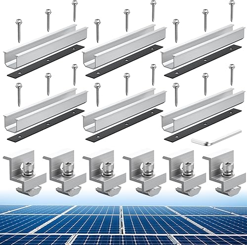 Anbte - Kit de soporte para panel solar, 6 piezas de riel de montaje de aluminio de 1.181 in1.378 in, incluye 6 tornillos M8 x 0.984 in, juego de