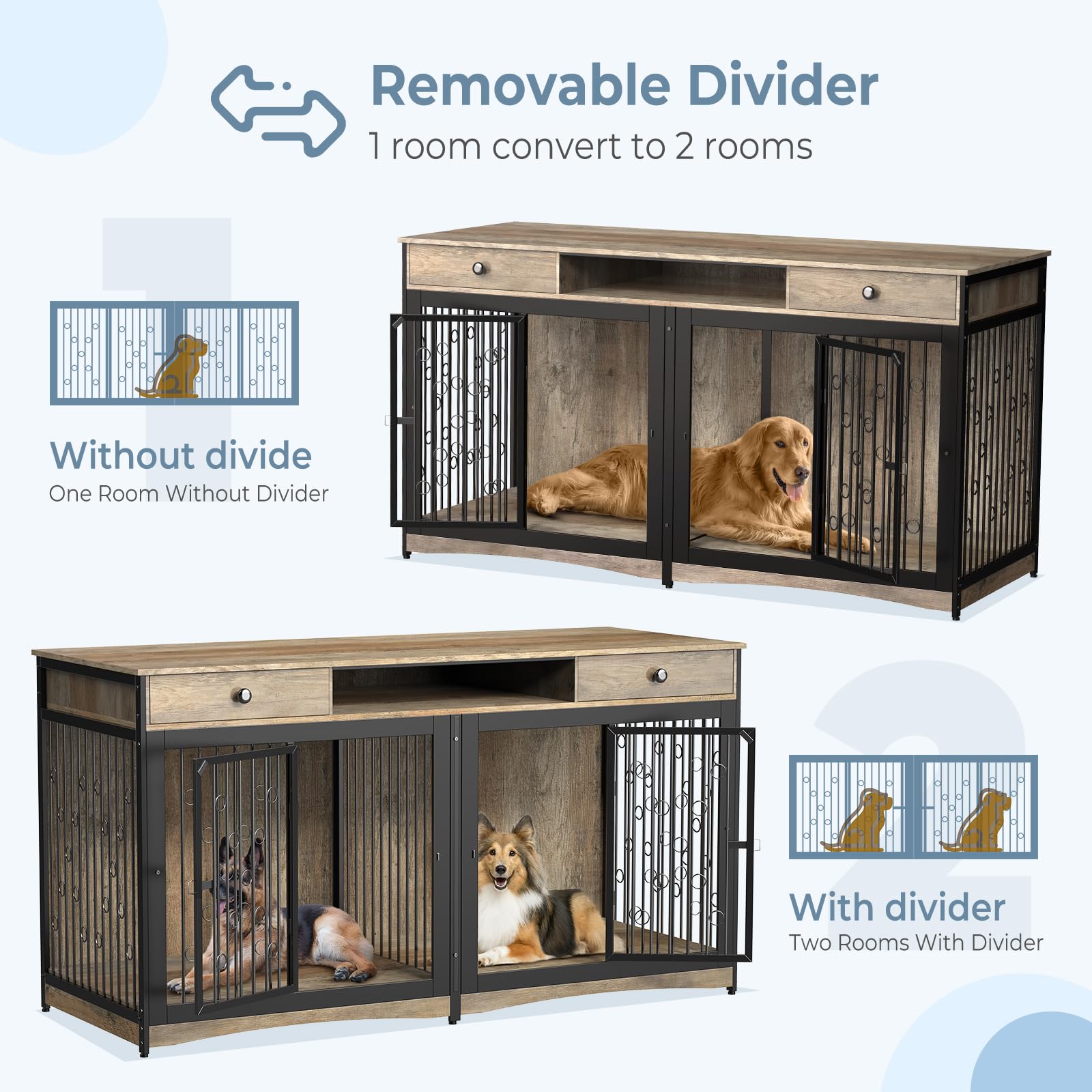 Snapklik.com : Lyromix 70.86 Dog Crate Furniture Large Breed TV Stand
