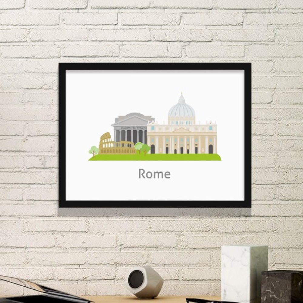 Cadre photo Rome Italie avec illustration de paysage et moulure noire medium