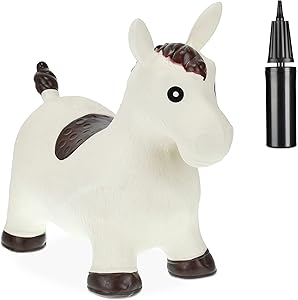 Relaxdays Animal Sauteur, Jouet en Forme de Cheval, avec Pompe ?� air, Charge maximale 50 kg, 3 