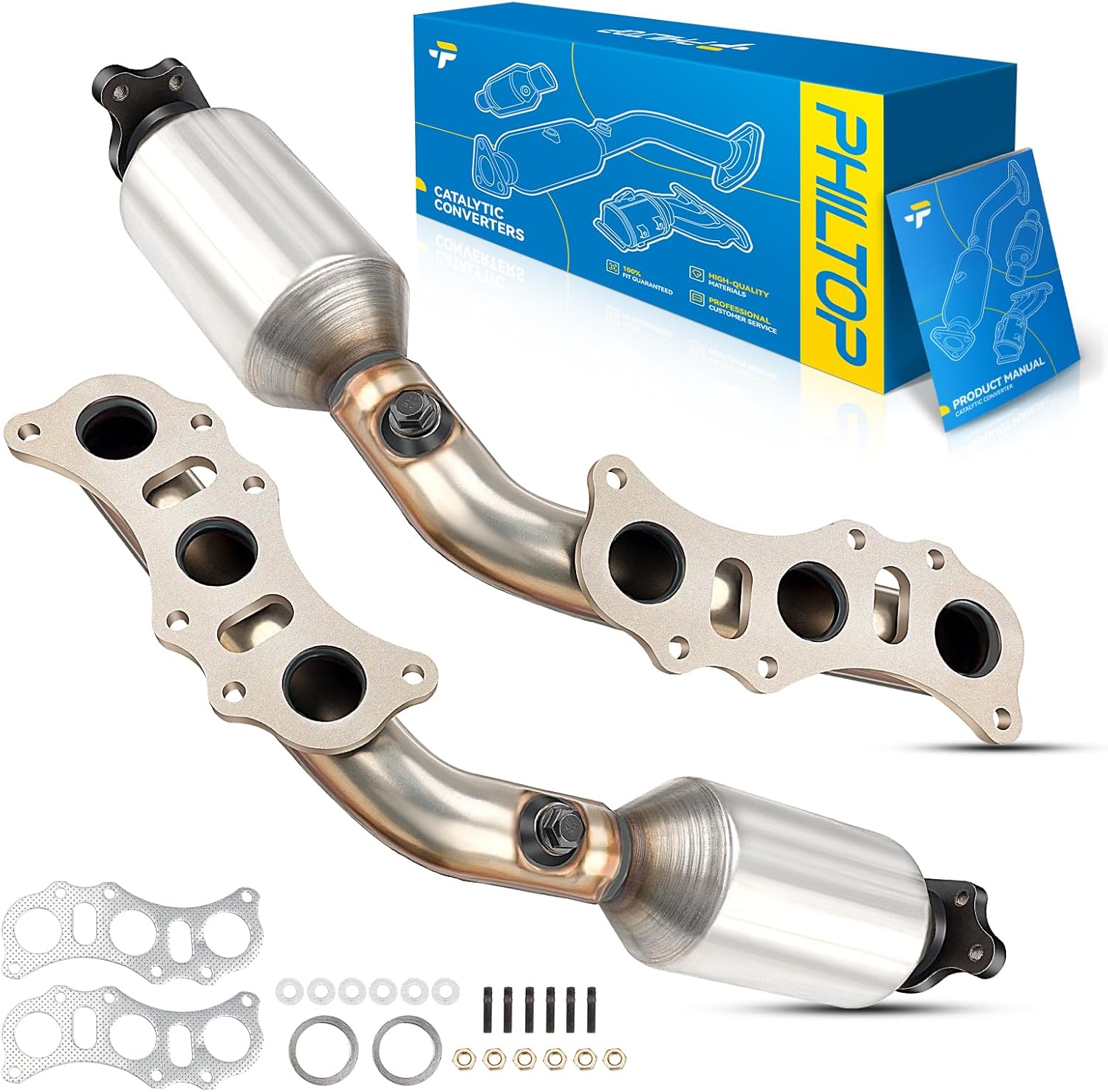 PHILTOP EPA Compliant Catalytic Converter Kit for Toyota Tacoma 4.0L, 4Runner/FJ Cruiser 4.0L, Tundra 4.0L - OEM 16390/16391 Direct Fit