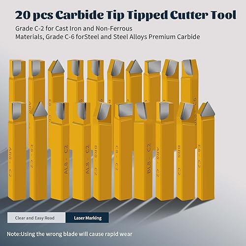 Miniatura 8 de HAowosi 20 herramientas de corte de punta de carburo de 38 pulgadas, herramientas de corte de torno de metal, herramientas de torno de corte de