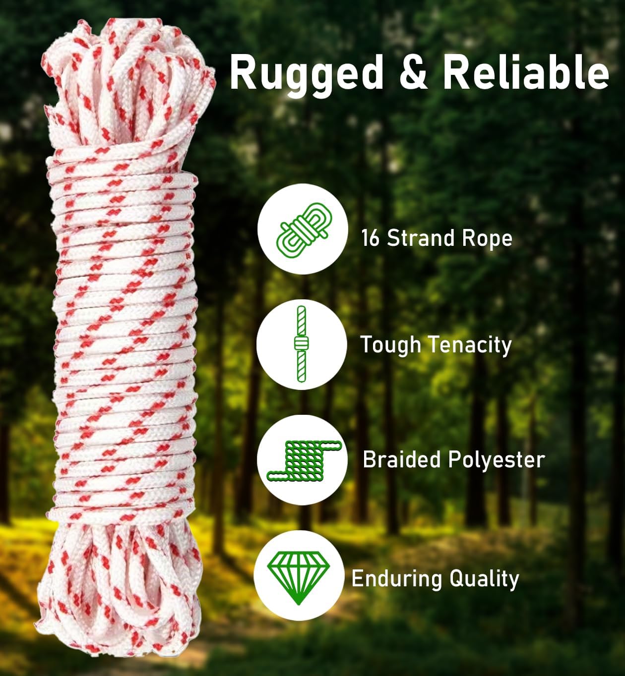 Pull Cord Rope 33 ft x 9/64" (3.5mm) with 3PCs Starter Handle