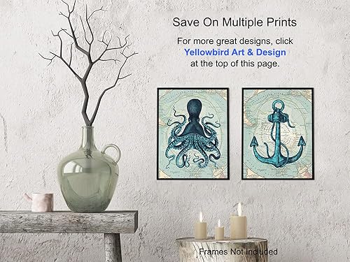 Miniatura 6 de Yellowbird Art & Design Nautical Decor - Beach Wall Art - Coastal Wall Decor - Ocean Wall Decor - Ocean octopus Wall Art - Sea Wall Art - Rustic