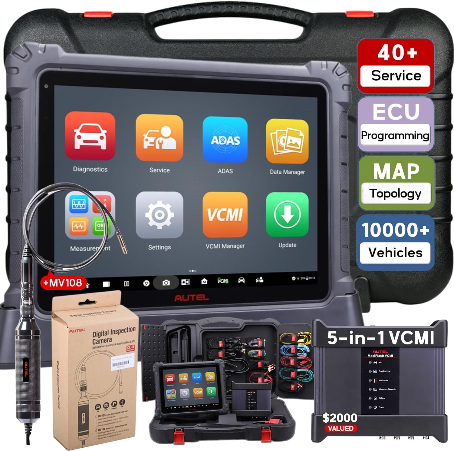 Autel MaxiSys Ultra Scanner, 2026 Top Intelligent Scan Tool with MV108 & 5-in-1 VCMI [$2000], Up of Ultra Lite/ MS919/ MS909 S2/ Elite, Motor TruSpeed, Topology Map 2.0, 40+ Service, Programming