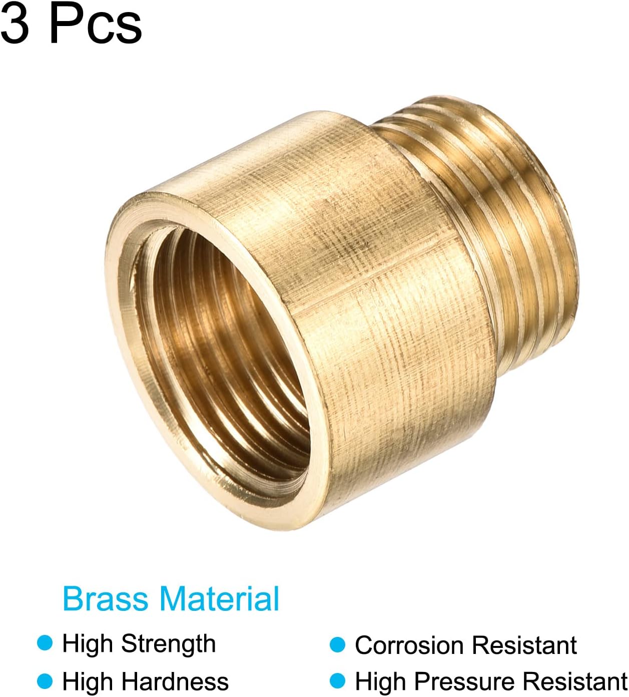 MECCANIXITY Brass Extension Pipe Fitting 15mm G1/2 Female to G1/2 Male Thread Reducer Coupling Adapter Connector Pack of 3