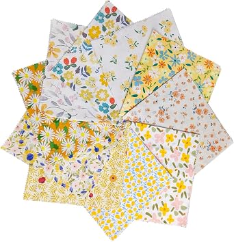 Fat Quarters Fabric Bundles, 10 Pcs 100% Cotton 18 x 20 45cmx50cm Precut Quilting Fabric Squares, Floral Prints Cotton Squares Quilting Supplies for Crafts Sewing Quilt Yellow