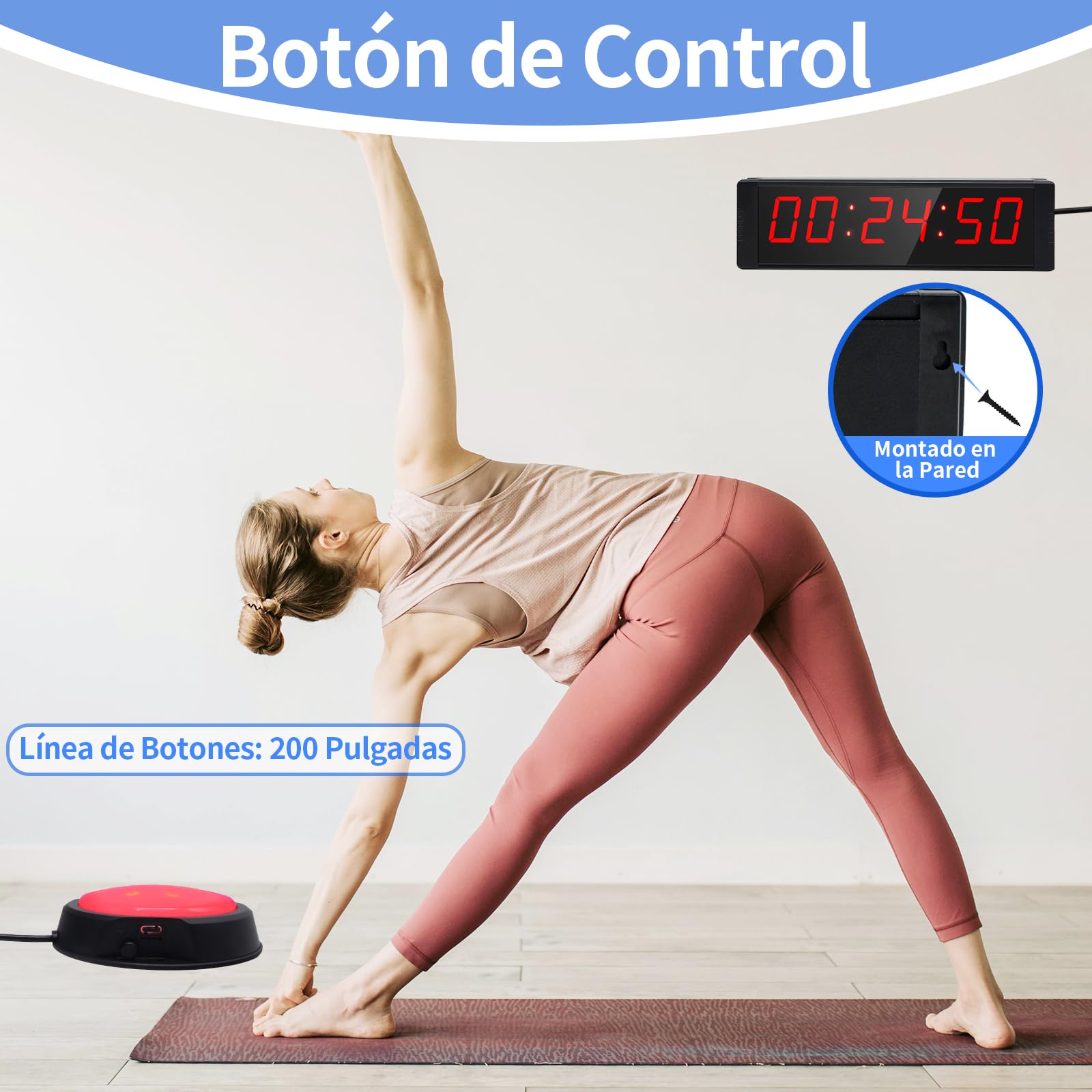 Gym Timer, Reloj de Pared Digital 12/24H con Botón de Inicio/Parada, Temporizador Digital con Mando a Distancia, Cronometros Deportivos con Soporte y Temporizador de Intervalos para Fitness