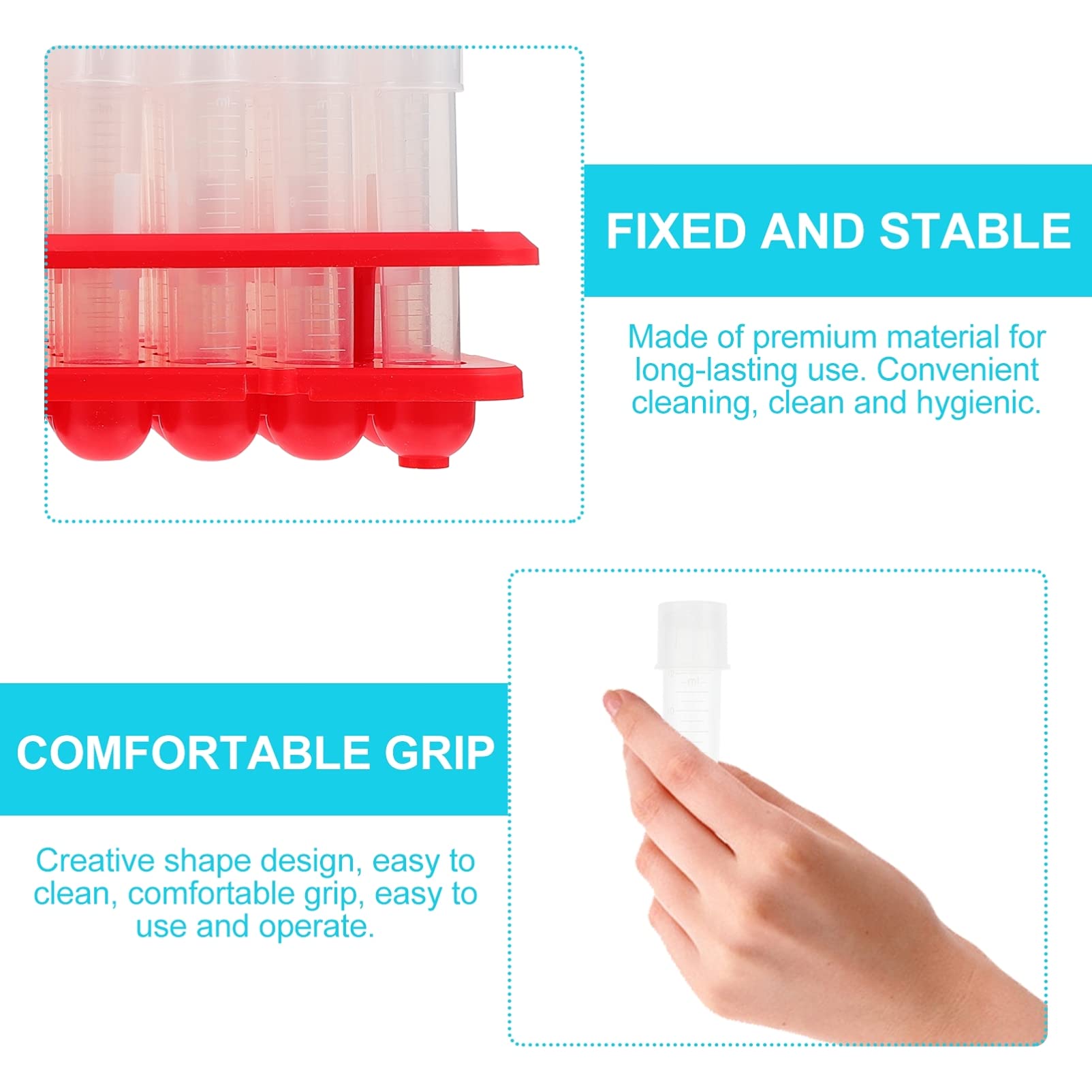 100 Tubos ensayo plástico, vial, Tubo Cultivo Laboratorio Transparente con Estante, Suministros para experimentos Laboratorio para experimentos científicos, Cuentas Caramelo, Almacenamiento líquido
