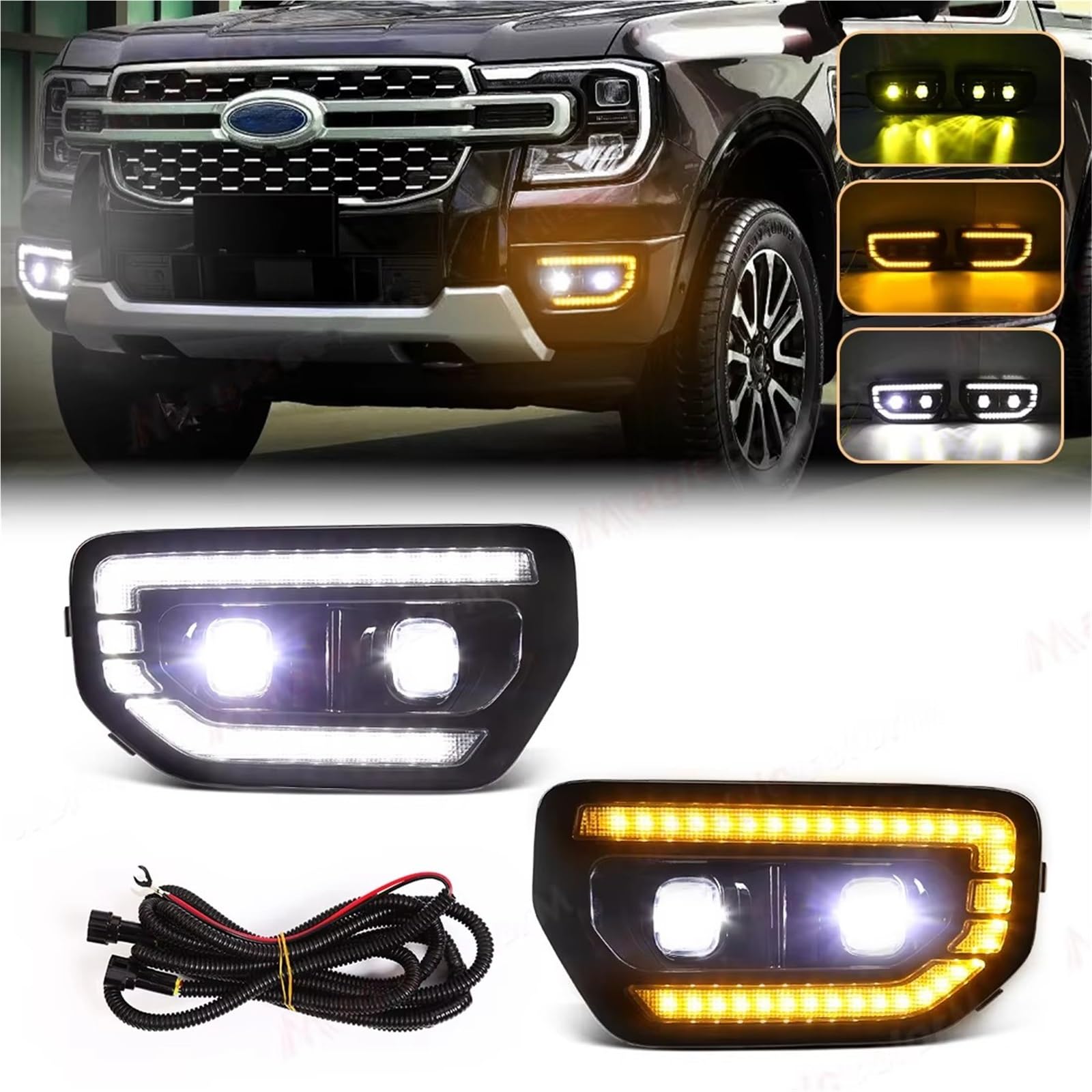 Compatible Con Ford Para T9 Para Tremor 2023 2024 Luz Antiniebla DRL Luces De Circulación Diurna Blanco Amarillo Luz Intermitente Coche Accessrioes