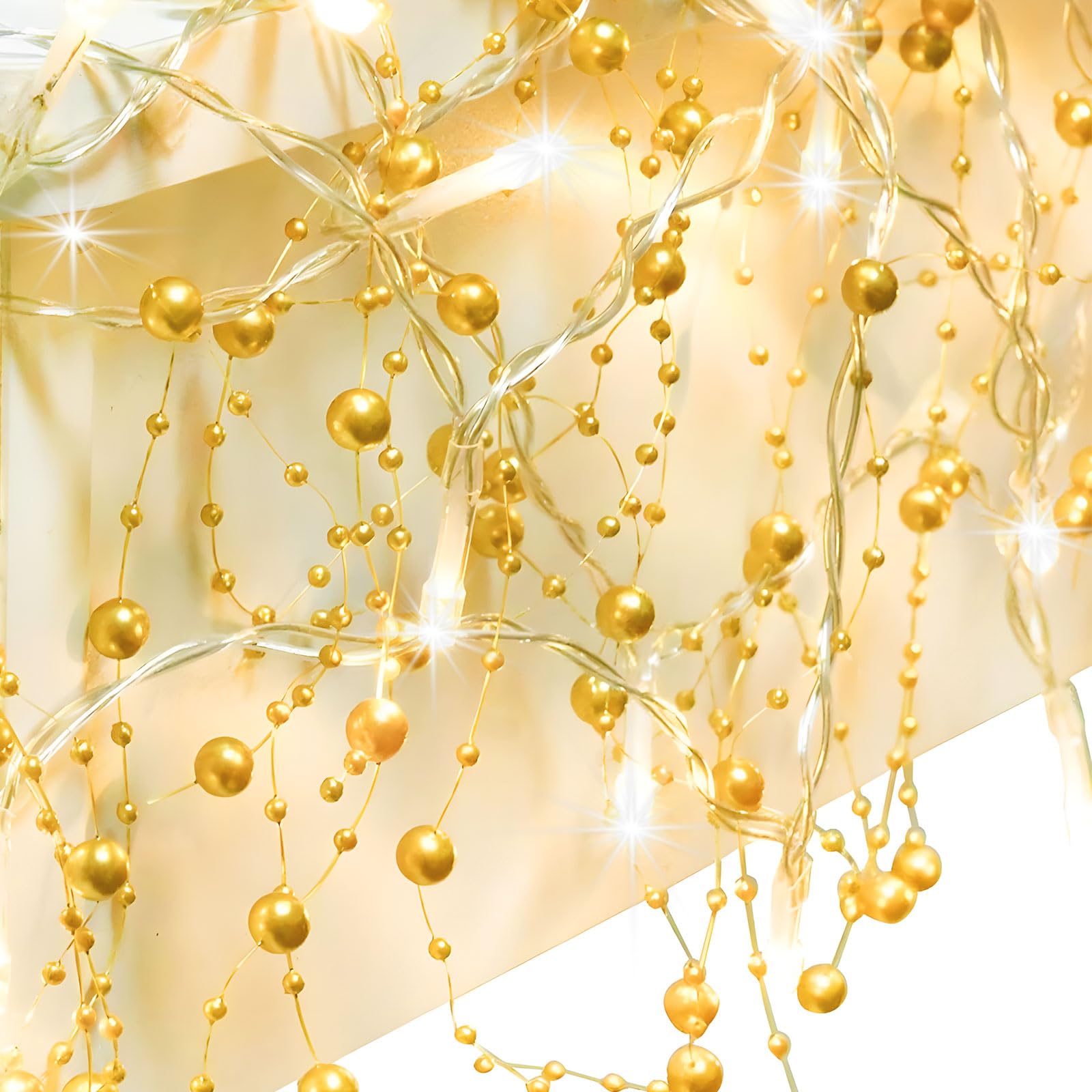 MICJLLT Gold Christmas Lights for Table Fairy Decorations Indoor,Traditional Garland Lights for Home Fireplace Oranments,Christmas Garland Pearl with Battery Operated Not Include Battery(10 LED 1.5M)