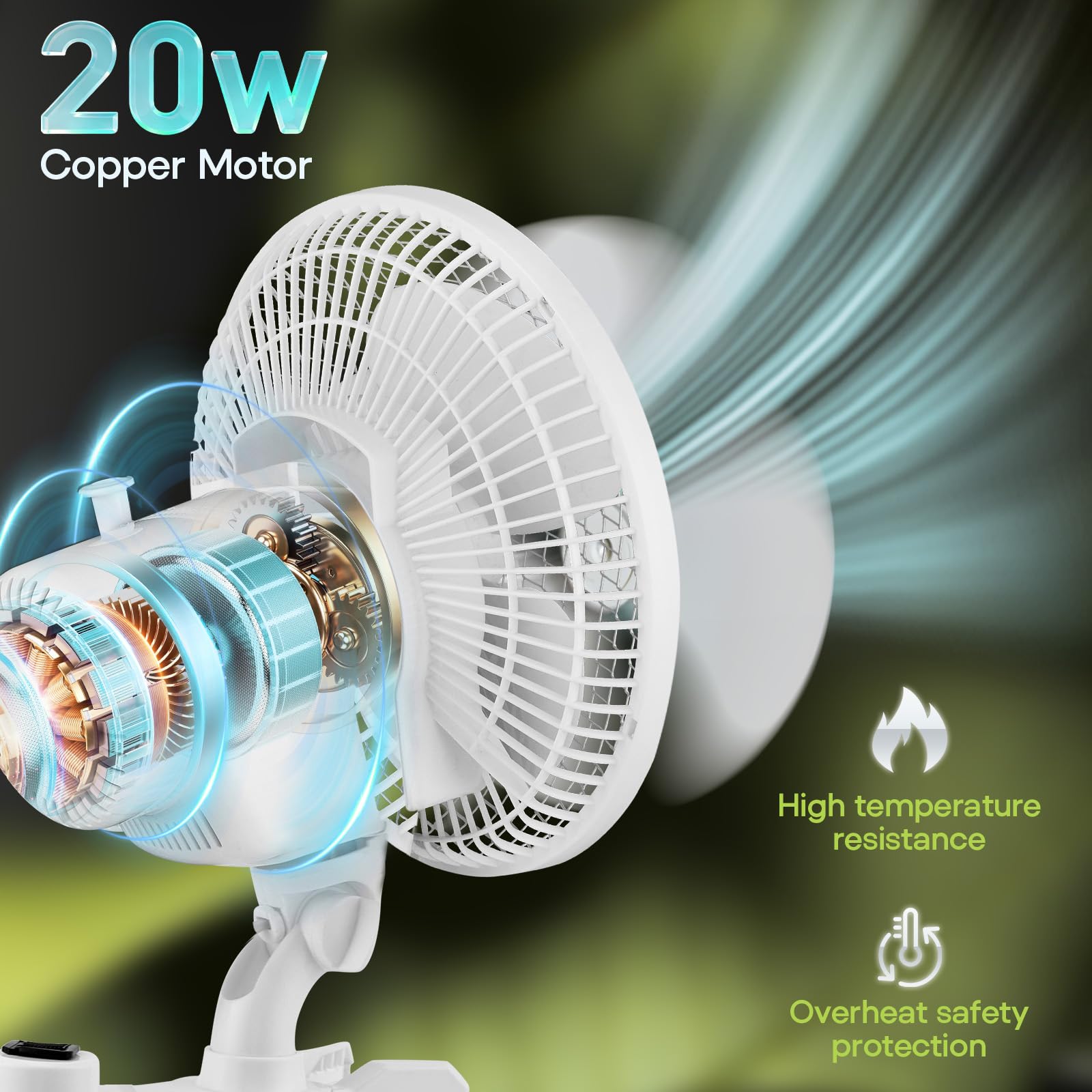 Grow Ventilator mit Clip 25W, Grow Ventilator Oszillierend mit 3 Geschwindigkeitsstufen, 2200 U/min, 20cm Klein Umluftventilator leise, ventilator für Growzelt, Zuhause im Schlafzimmer