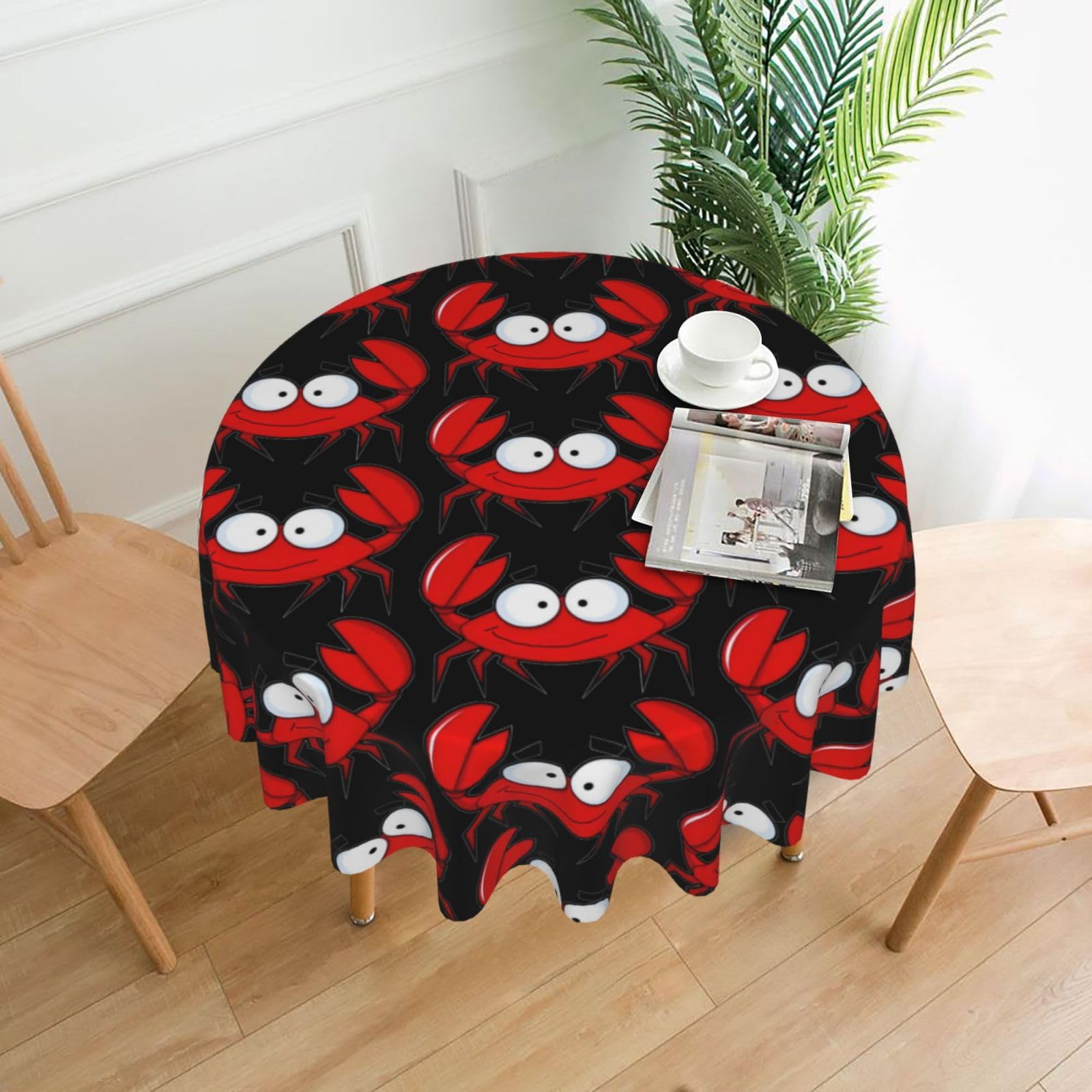 Zcmkjlg cartoon crab Print Quick Ship Round Tablecloth 60in Polyester Washable Cover for Dining Room