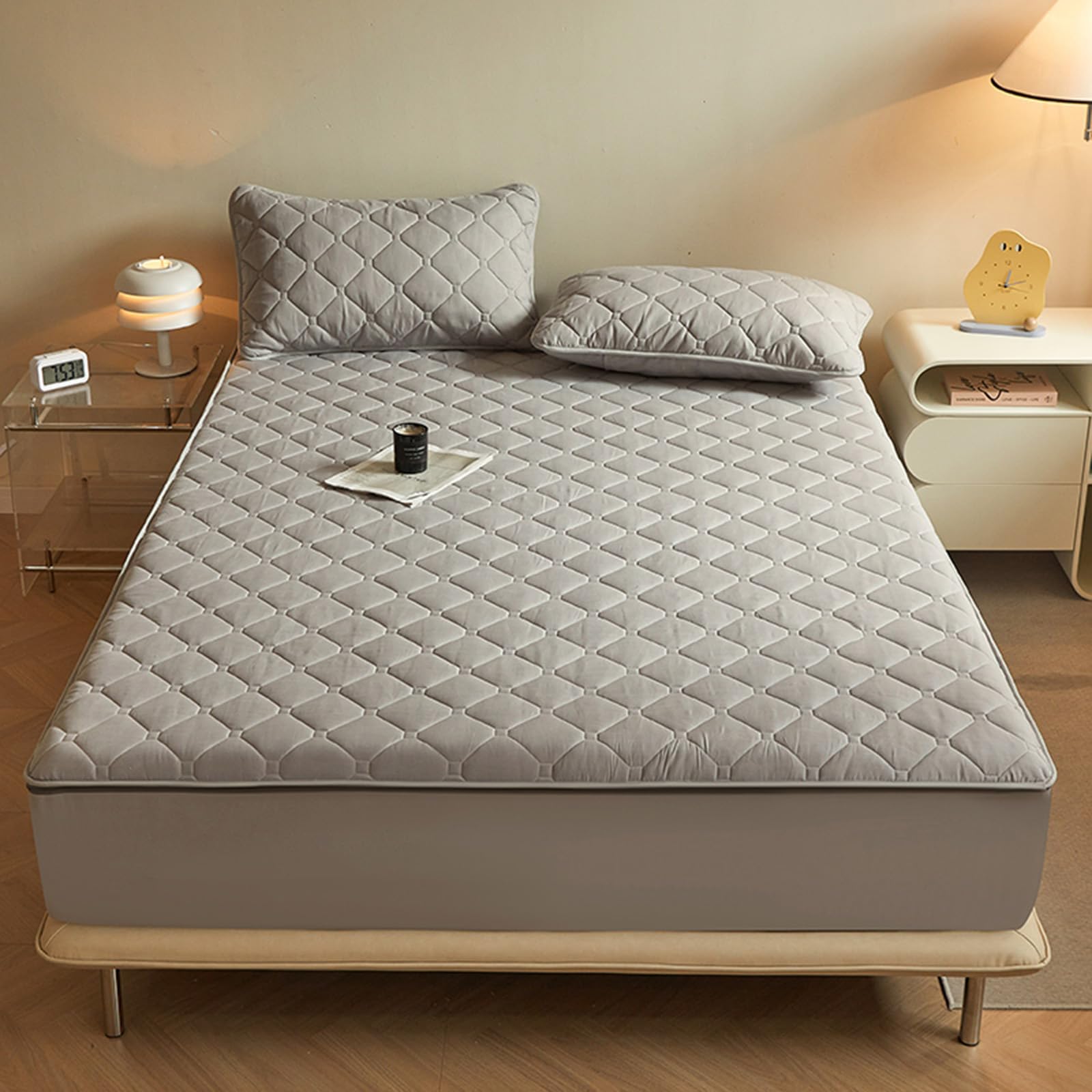 Coprimaterasso trapuntato con cerniera, completamente racchiuso, per letti singoli/matrimoniali/king size, personalizzabile, lavabile e rimovibile, rivestimento totale a 360°, lenzuolo con angoli