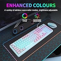 Vista 4 de HUO JI Teclado para juegos con cable USB con retroiluminación LED arcoíris, teclas flotantes, sensación mecánica, resistente a derrames, ergonómico
