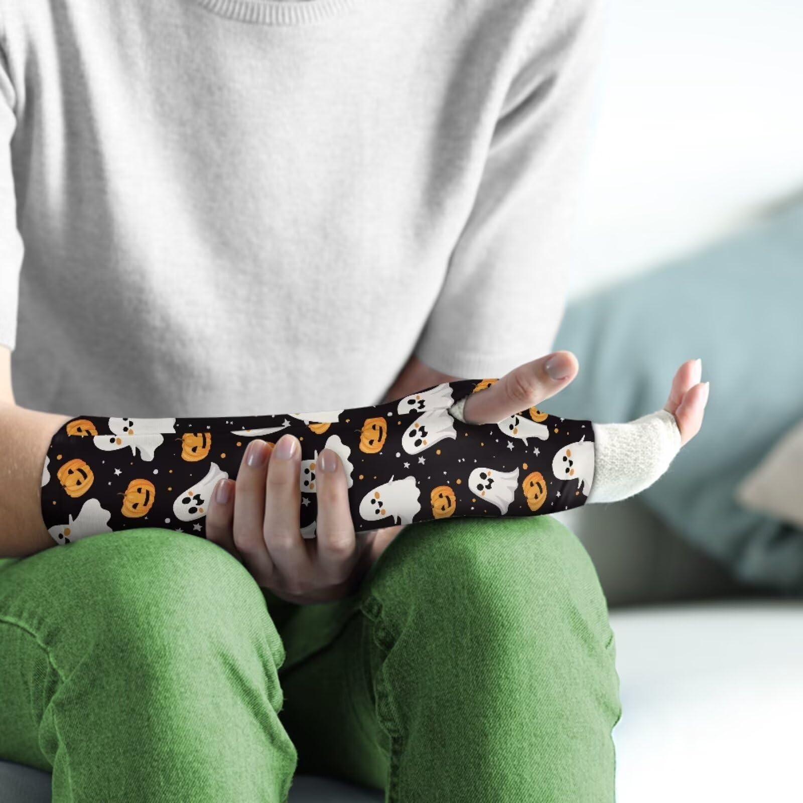Kathyboom Cast Shower Cover Arm Adults Soft Comfortable Cast Protector for Shower Arm Child Cast Bag Reusable Cast Sleeve for Shower or Swim-Halloween Cute Ghost Pumpkin