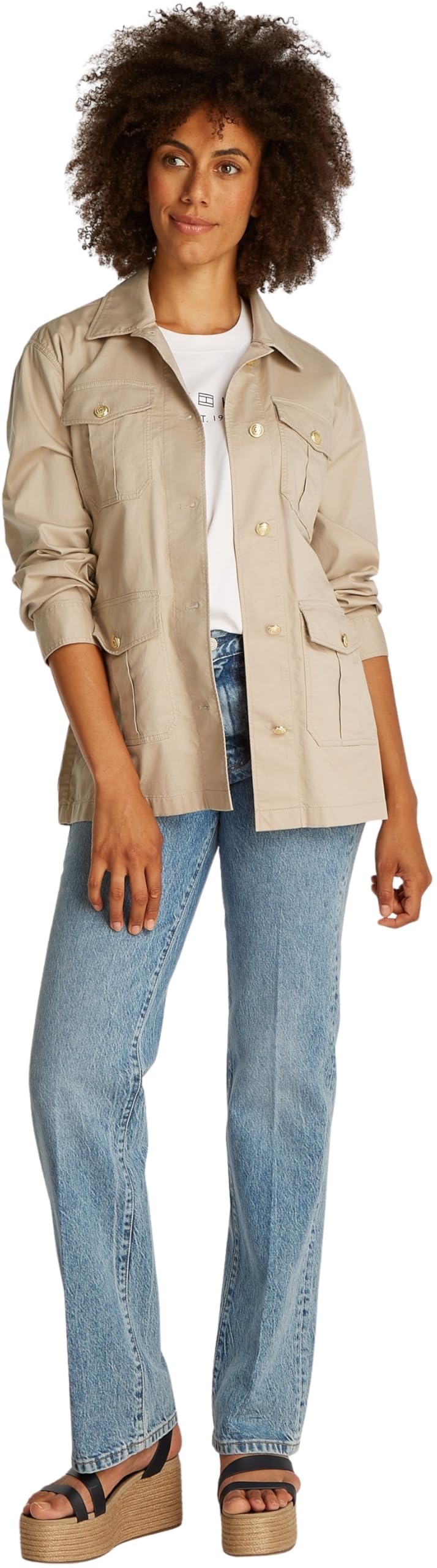 Tommy Hilfiger Kurtka użytkowa ze złotym guzikiem WW0WW45933 Kobiety Gold Button Utility Jacket Ww0ww45933