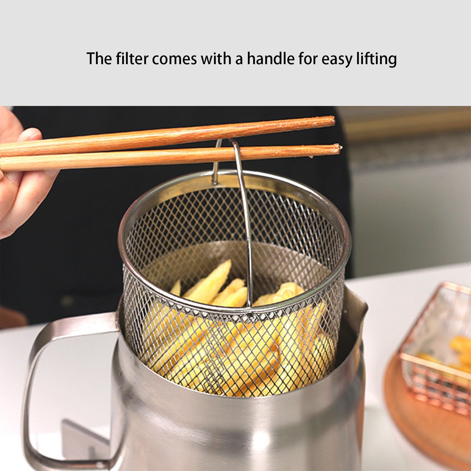 2-in-1 Oil Strainer Pot,Stainless Steel Oil Filter Pot,304 Stainless Steel Large Capacity Versatile Oil Filter Pot,304 Stainless Steel,Multi-Functional Oil Filter Tank with Fried Basket