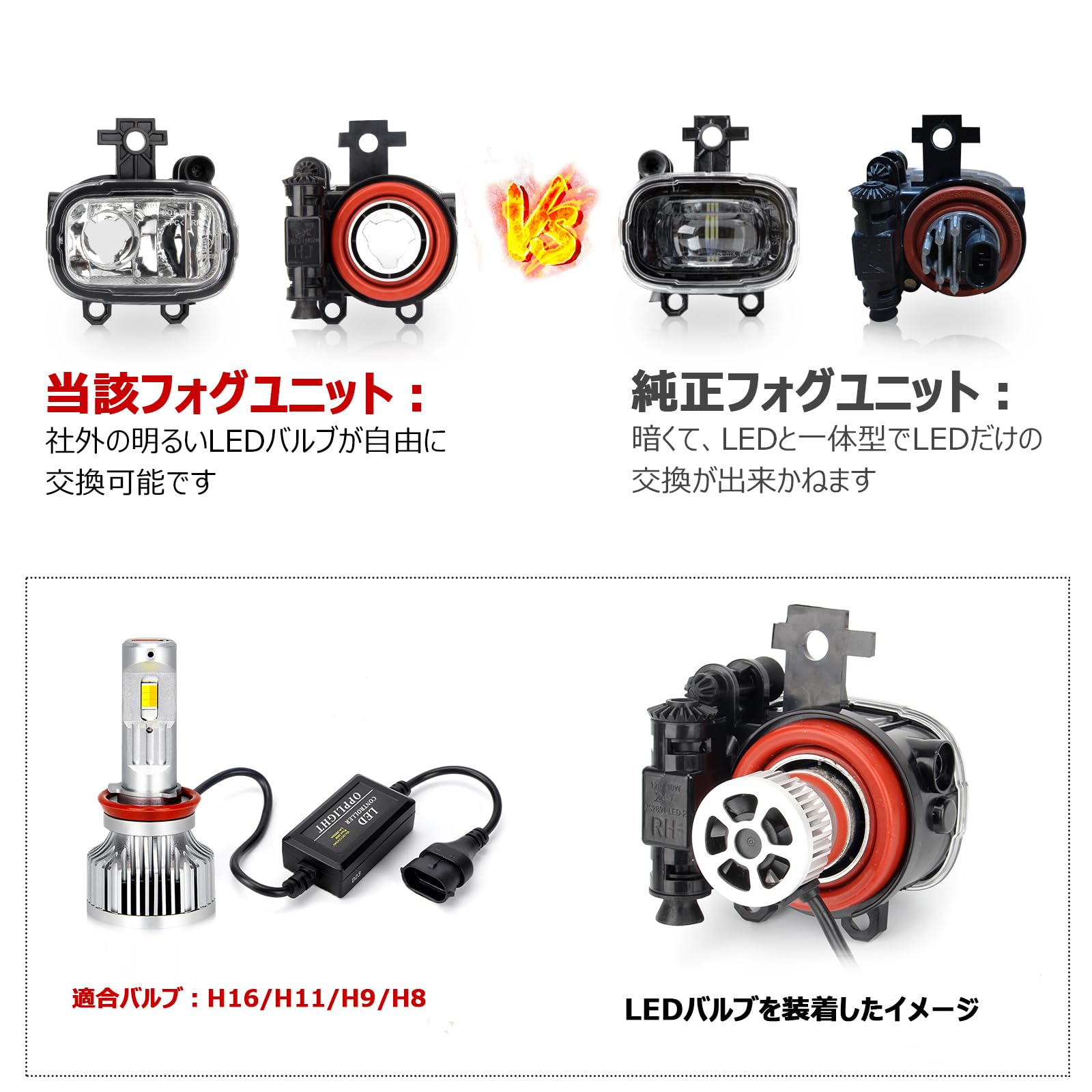 Amazon | OPPLIGHT 2色切替可 LEDバルブ＆フォグレンズユニットセット