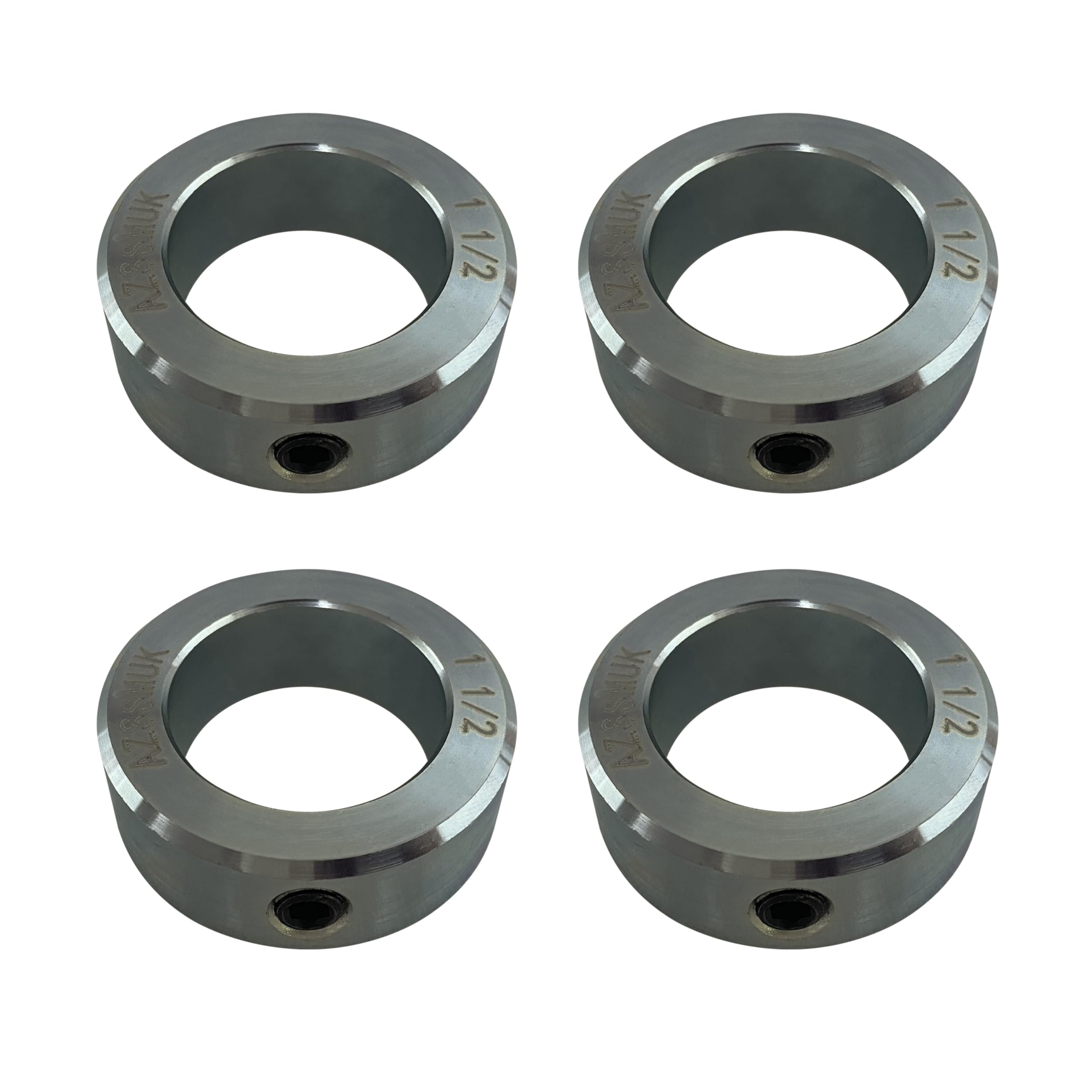 AZSSMUK Shaft Collars 1-1/2" Bore Solid Steel Style Zinc Plated Set Screw 4 Pieces
