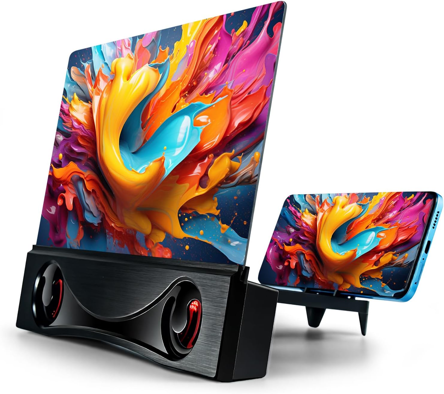 12" Phone Screen Magnifier with Speaker Mini 3D HD Foldable Amplifier for Movies & Gaming-Portable Home Theater Clear Audio,Supports All Smartphones for Family,Seniors,Travel