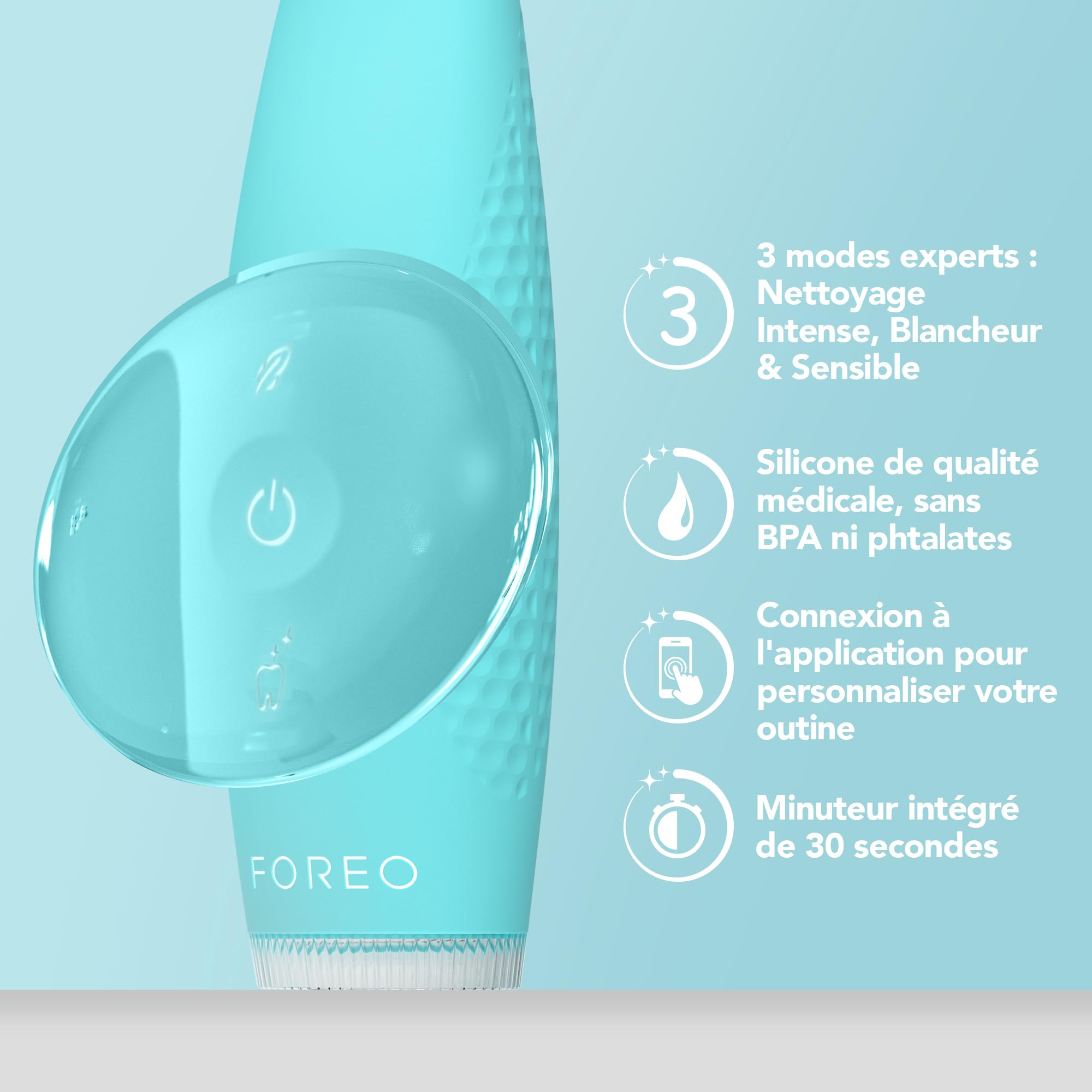 FOREO ISSA 4 Brosse à dent électrique sonique 4-en-1 rechargeable – brosse a dent souple, blanchiment dentaire, tête remplaçable 12 mois, nettoyage ultra-hygiénique - Arctic Blue