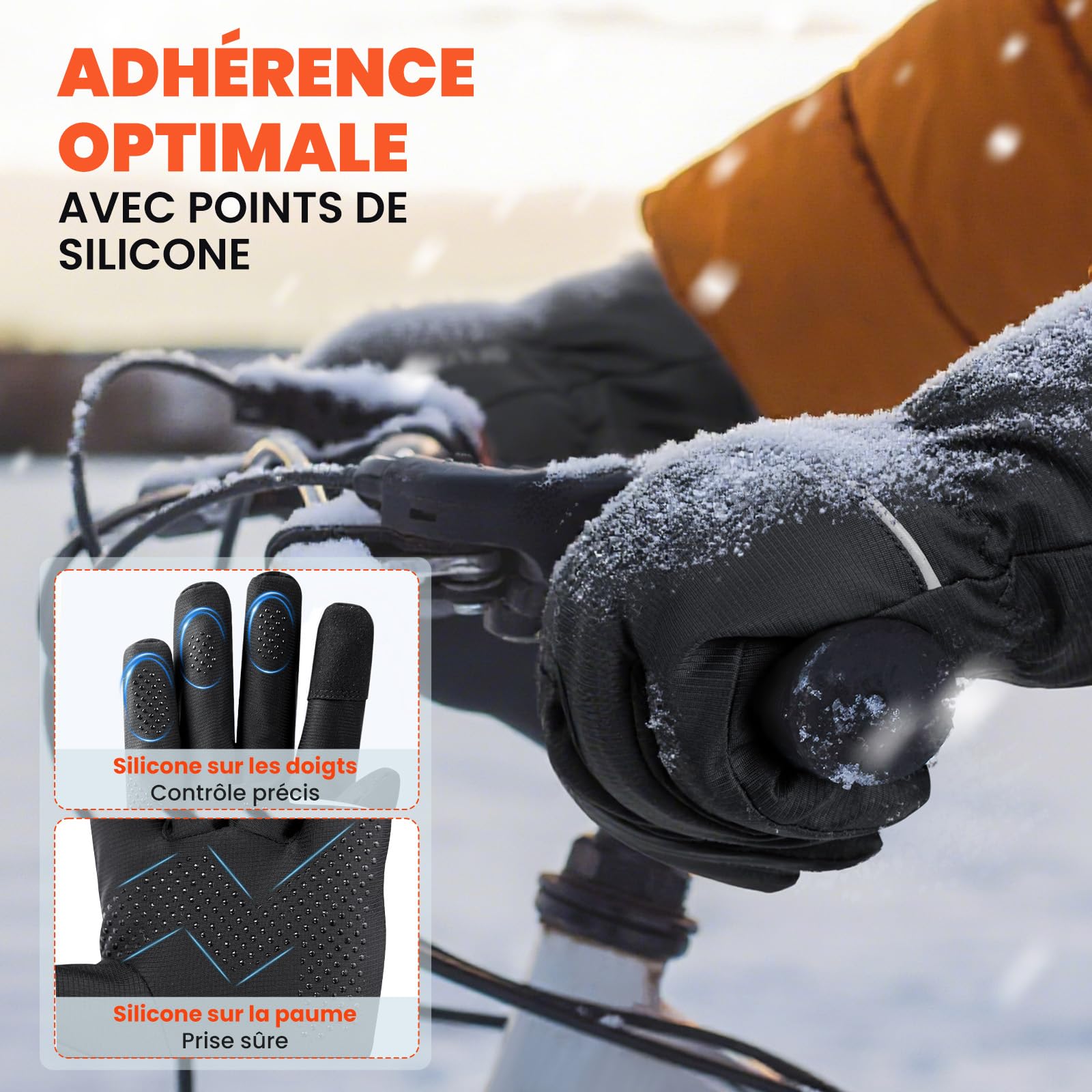 HIKENTURE Gants d'hiver imperméables, gants de cyclisme pour homme et femme avec polaire - Chauds et coupe-vent - Écran tactile - Gants de vélo d'hiver - Gants de ski antidérapants - Gants de course