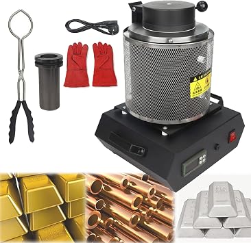 Portable Gold Melting Furnace, Electric Digital Smelting Furnace 1750W Smelter Kiln Kit Casting Refining Jewelry Precious Metals Gold Silver Copper Aluminum,Black-1kg