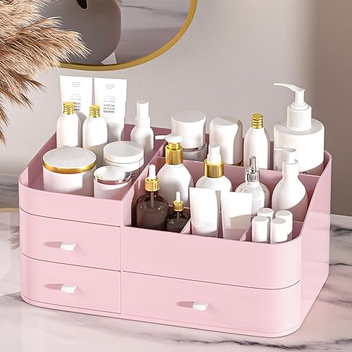 MIUOPUR Organizador de maquillaje para tocador, organizador de escritorio de gran capacidad con cajones para cosméticos, lápices labiales, joyas,