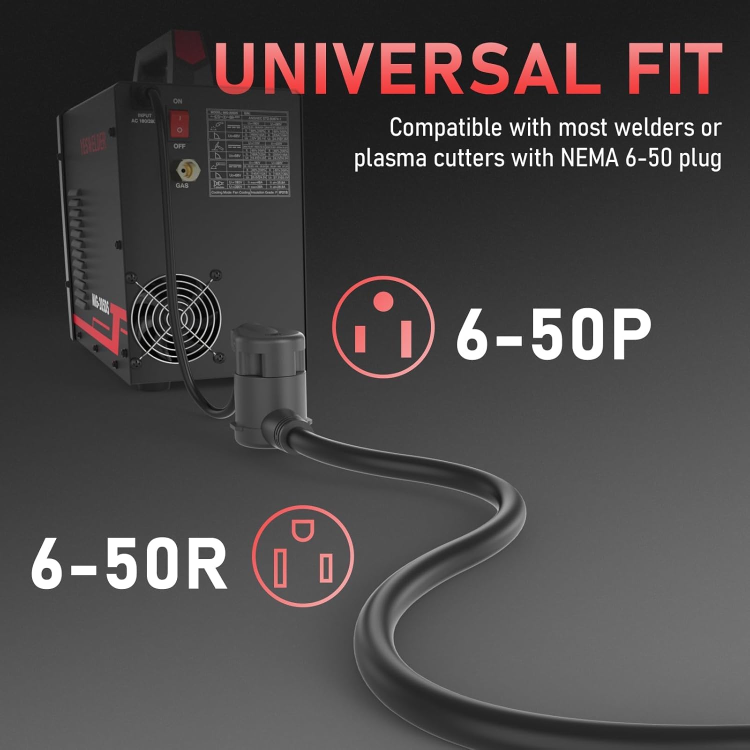 YESWELDER 50ft 250 Volt Welder Extension Cord 10 AWG Power Extension for Welding Machines, NEMA 6-50P to 6-50R