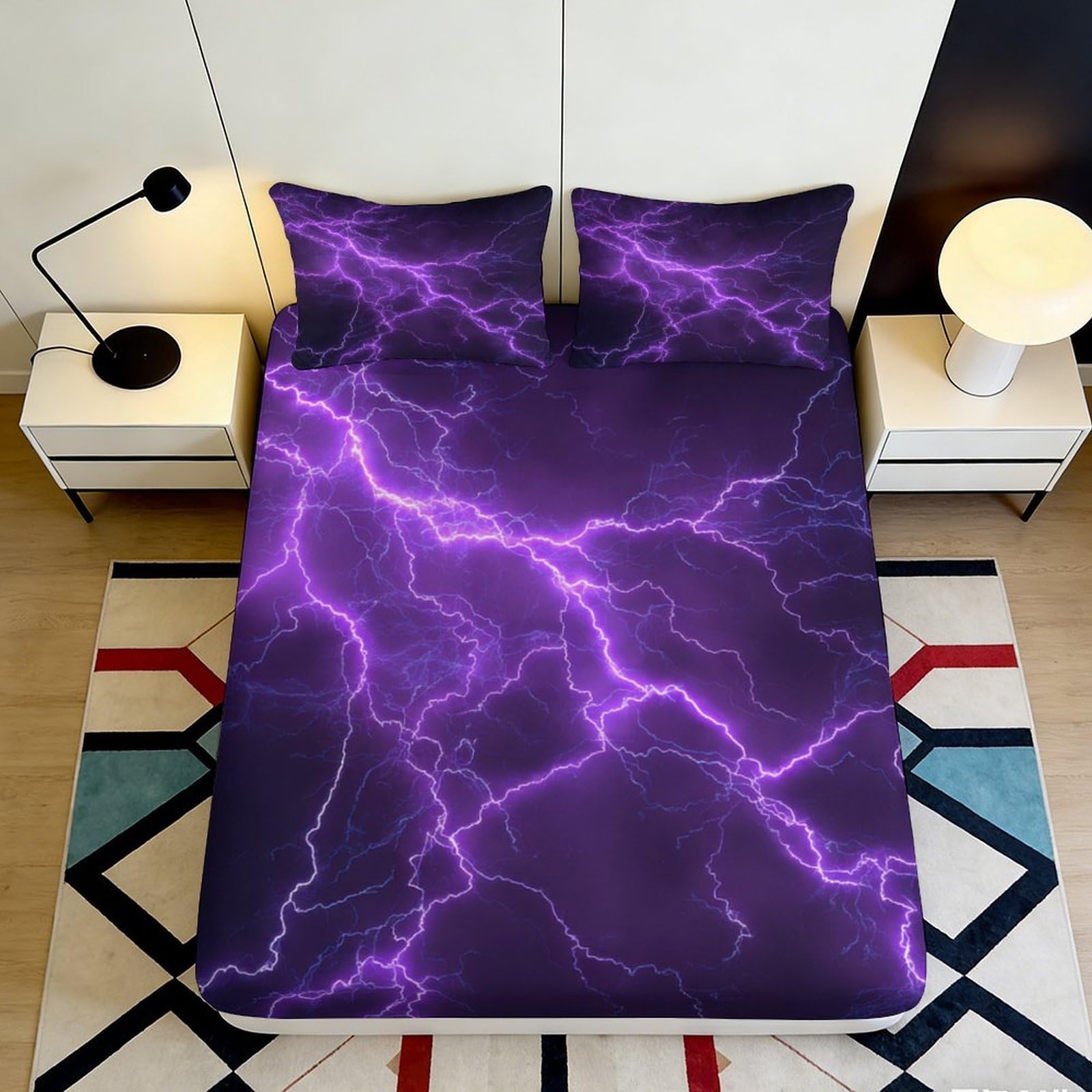 Pnayamiorkfel Style-1 3D Printed Purple Lightning Fitted Sheet Microfiber Soft Non Slip Bed Cover For Bedroom Guest Room Decor 90X200x25cm