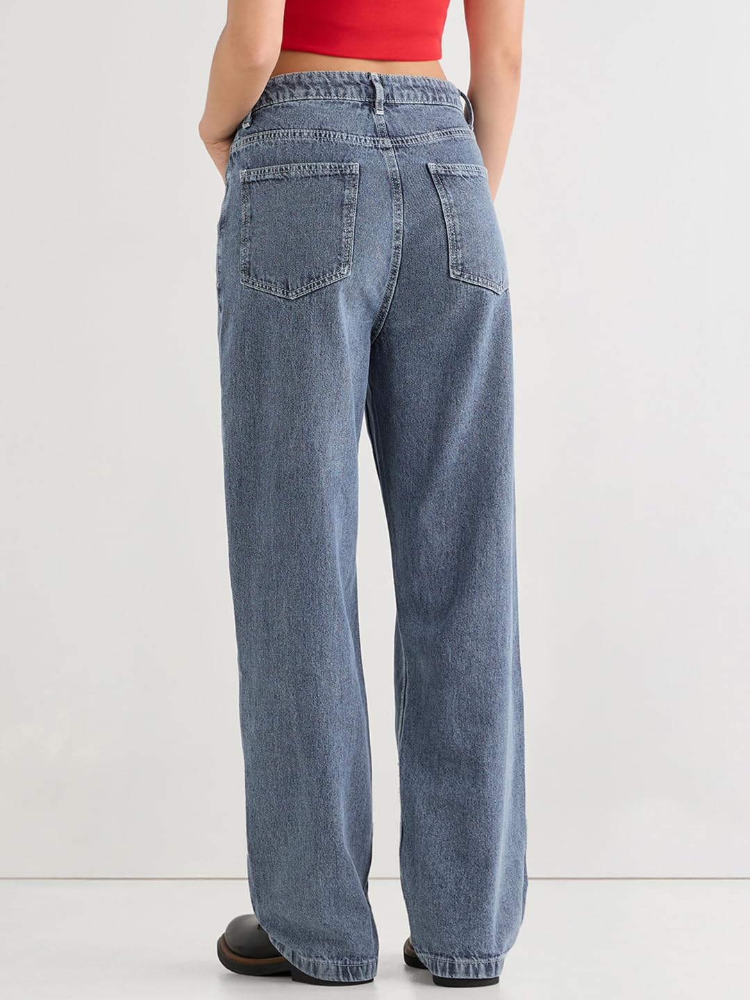 Bewakoof Jeans desgastados de ajuste recto y holgados para mujer, Azul, 32