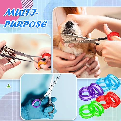 24 Pcs Silicone Scissors Finger Rings Soft Dog Grooming Scissors Accessories Pet Grooming Shear Finger Ring Thumb Inserts Grips for Dog Hair Cutting, 8 Colors