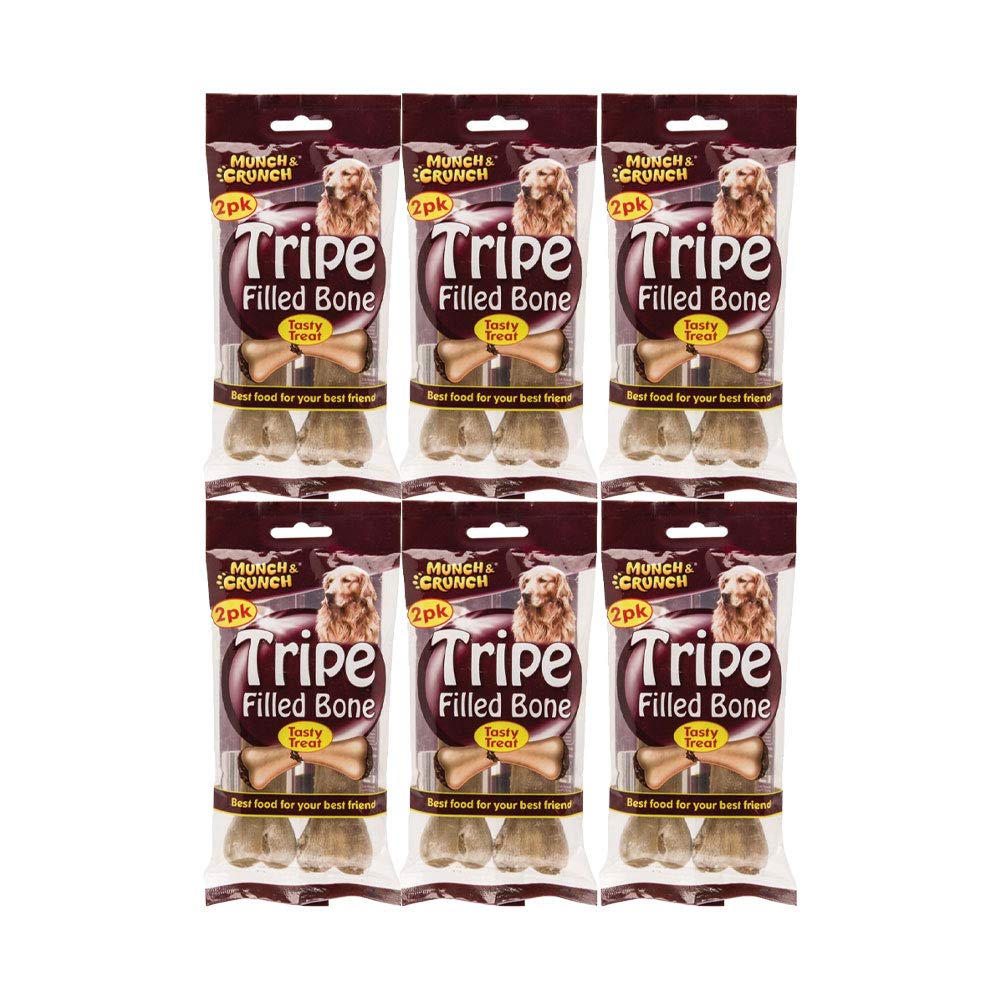Munch & Crunch Healthy Tasty Dog Treats Snack Meaty Tripe Filled Bone 2 Pack (6 Pack)