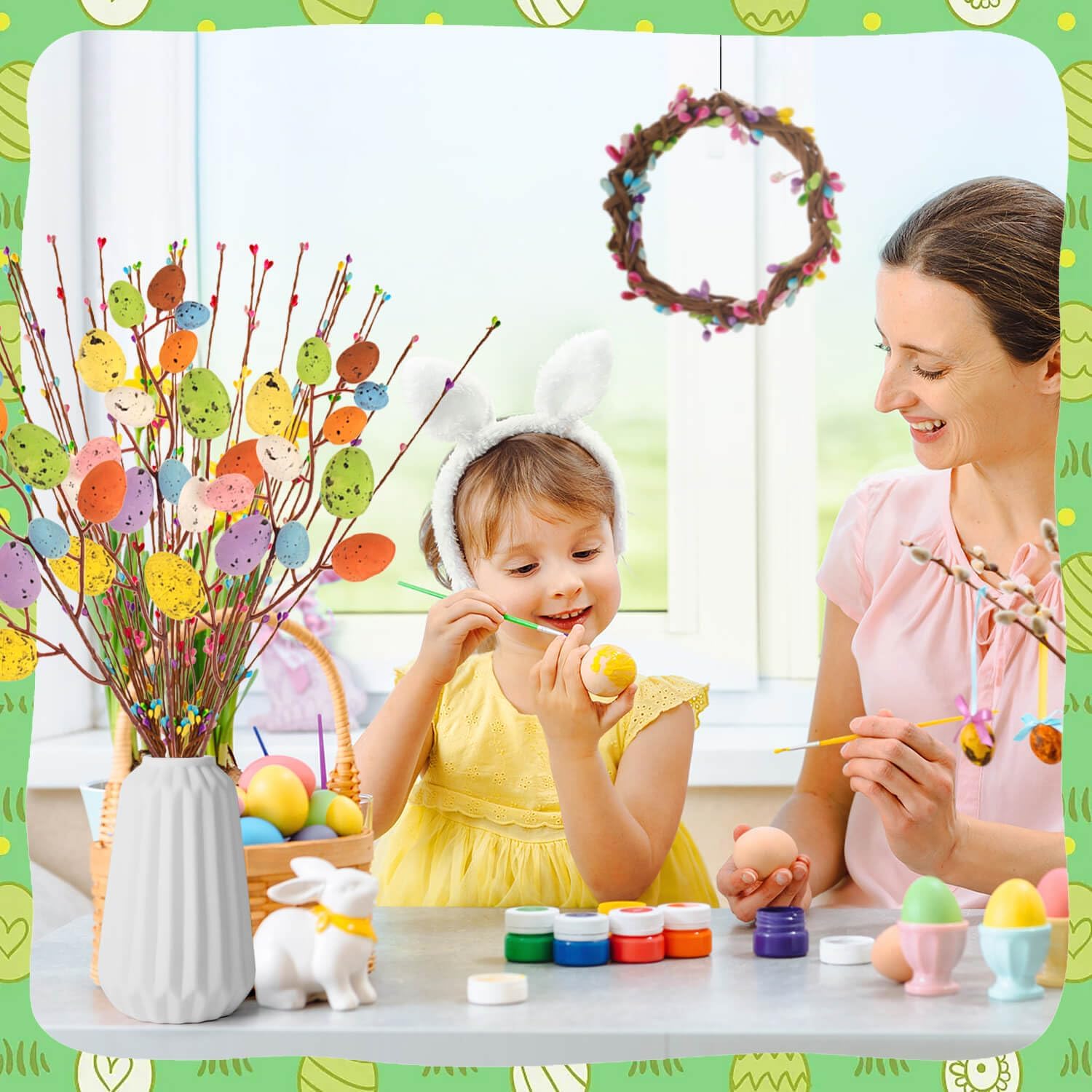 AmFor Artificial Spray Vine with Pastel Eggs, Berries, and Spring Floral Stems - Decorative Speckled Colorful Easter Egg Twig Branches for Easter Arrangements, Centerpieces, and Wreath Decorations - Image 5