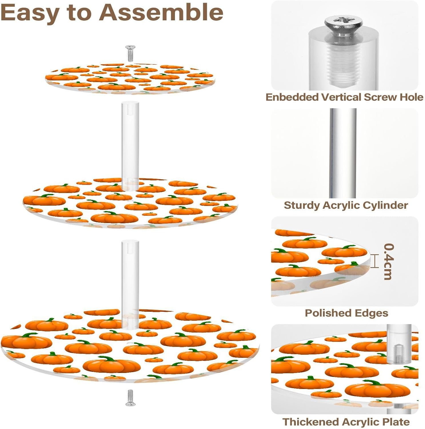 Autumn Fall Pumpkin Thanksgiving 3 Tier Acrylic Cupcake Stand, Cupcake Stand for 34 Cupcakes for Weddings, Christmas,Holidays,Parties,Birthday,Printed Cupcake Tower 23302066