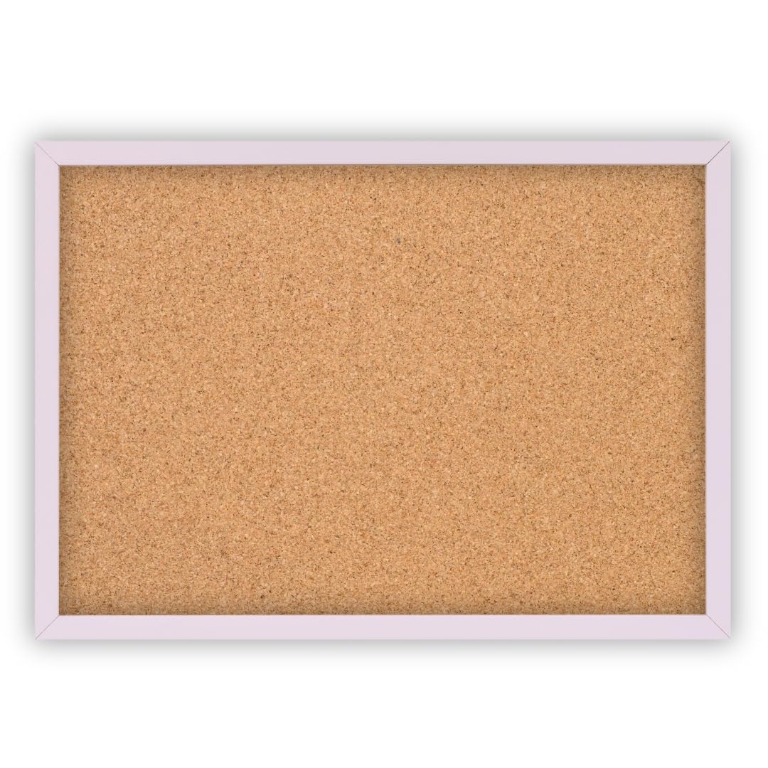 CLAMARO 'Memo' Pin Board Cork 100 x 40 with Frame | Lilac Pastel | Cork Board with MDF Wooden Picture Frame and Metal Hangers (Landscape & Portrait) | Includes 10 Thumbtacks