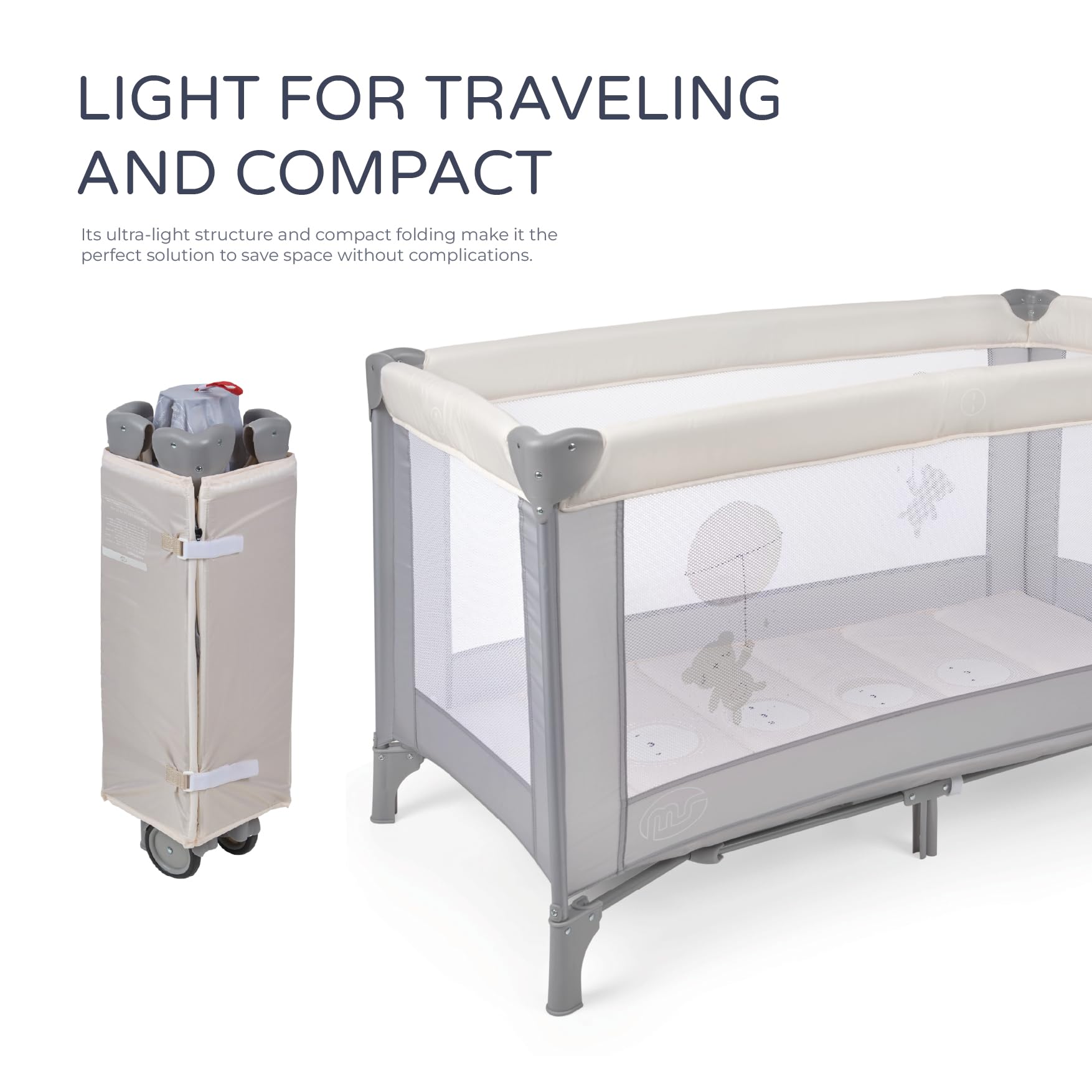 Innovaciones MS 630136 - Reisebett für Babys, 3-teilig, 120 x 60, inkl. Matratze und Transporttasche, von 0+ Monaten bis 15 kg, zusammenklappbar und einfache Montage, leichte und sehr stabile Struktur