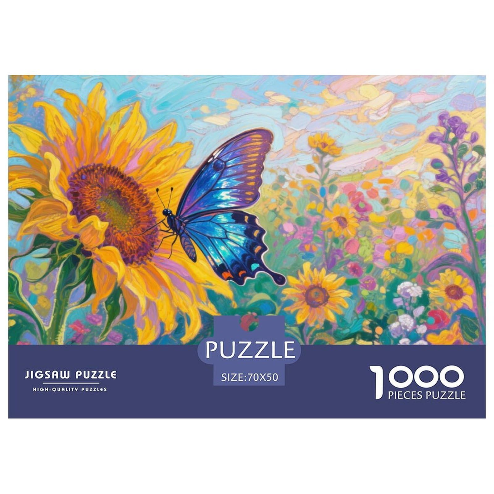 Puzzles Blue Butterfly 1000 Pieces Challenge Toy for Adults,Colorful Flower Field Impossible Jigsaw Puzzles 1000 Pieces Educational Games Home Decoration 70x50cm/1000pcs — image 1