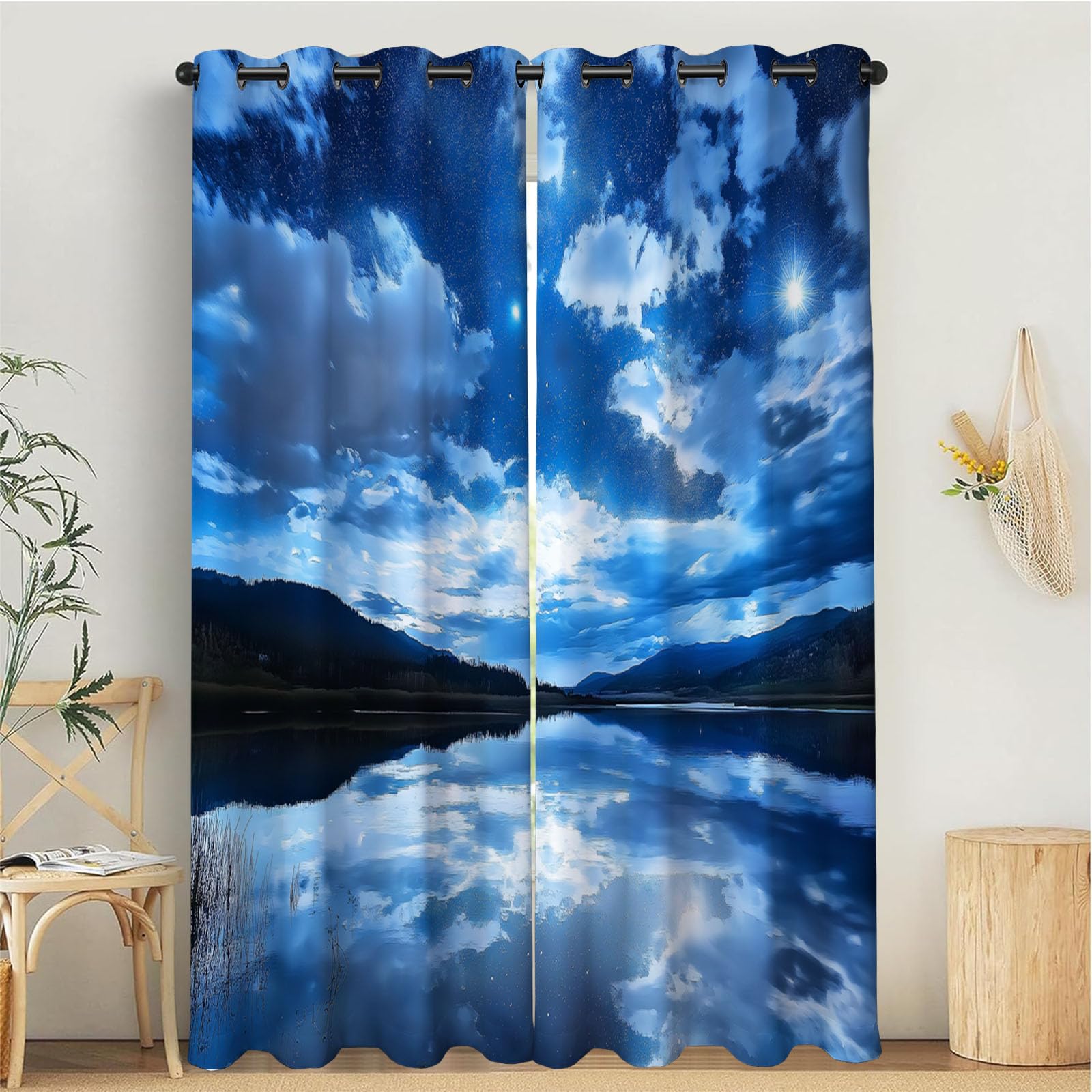 Rideaux occultants bleu lac de nuages 140x175 cm pour creer un havre de paix dans la chambre