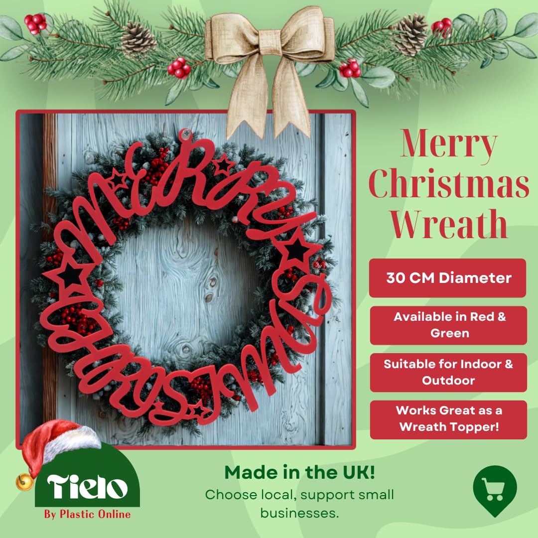 Merry Christmas Wall Decoration Sign - Wreath 2D Alternative Sign Door 30CM (Red) - Image 3