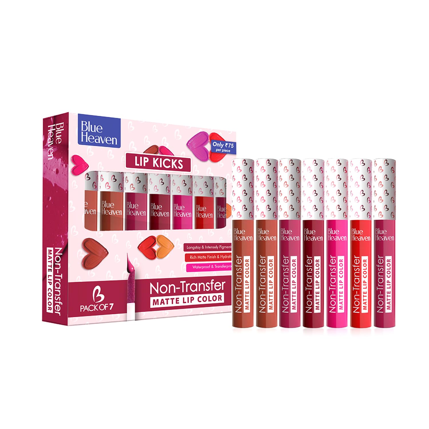 Lip Kicks Non Transfer Lip color Pack of 7, Liquid Matte Lipsticks for Women, Long lasting and Hydrating Lipsticks, 19.6ml