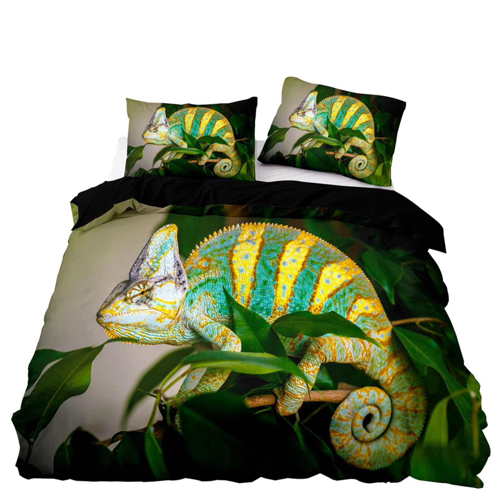 Parure de lit 90x190 enfant lézard vert avec housse de couette 110g/m² et taie 65x65